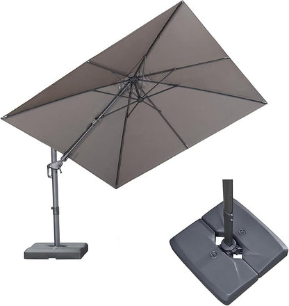 PURPLE LEAF 10' X 10' Swivel Outdoor Patio Aluminum Umbrella with Base Left-right Tilting Cantilever Offset Umbrella with UV Resistant Heavy Duty Fabric for Deck Pool Patio Backyard, Ash Mocha