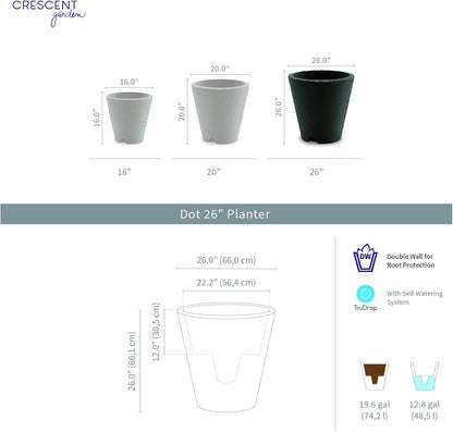 Crescent Garden Dot TruDrop Indoor/Outdoor Planter, Self-Watering Plant Pot, 26 Inches, (Mocha)