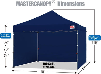 MASTERCANOPY Heavy Duty Pop-up Canopy Tent with Sidewalls (10x10,Navy Blue)