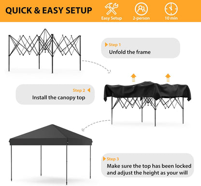 Canopy Tent, 10X10 FT Pop Up Canopy Outdoor Instant Tent with Carrying Bag, Portable Gazebo Shelter for Patio Deck Garden and Beach, Easy Outdoor Sun Shade for Events, Parties, Camping