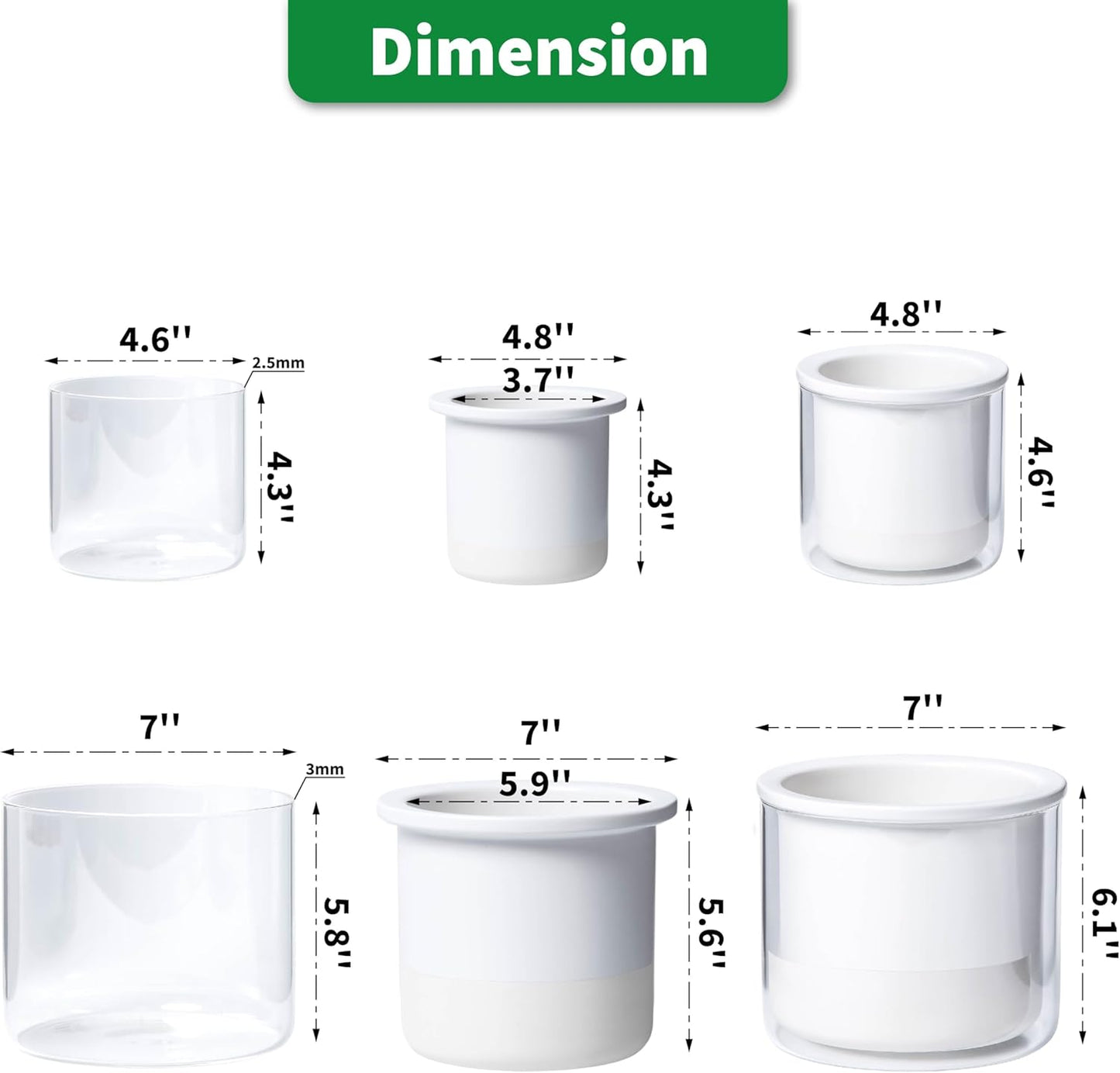 Phoenix Vine 6 Inch 4 Inch Self Watering Planter Pots, Design White Terracotta Pots for Plants, Indoor Cylinder Terra Cotta Pots with Glass Vase Set, 51-B-G-46