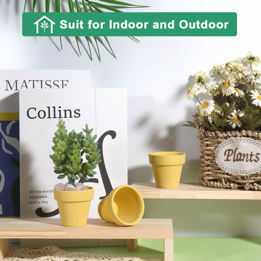 vensovo 48 Pcs 2" Tiny Terracotta & Terra Cotta Pots with Drainage - Yellow Small Mini Clay Ceramic Pottery Planter Ideal for Indoor/Outdoor Plants, Crafts, Wedding Favors