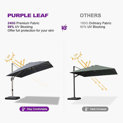 PURPLE LEAF Patio Umbrella with Base Included, 9ft Outdoor Aluminum Cantilever Umbrella with 360° Rotation, Aluminum Large Offset Umbrella for Outdoor Garden Pool, Grey