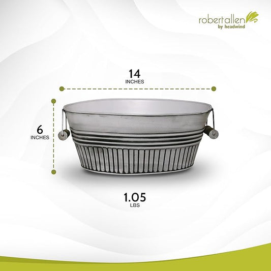Headwind Vintage Collection 14-Inch Rustic White Oval Galvanized Tub with Handles – Metal Wash Basin Planter - Galvanized Metal Tub for Indoor & Outdoor Use by Robert Allen
