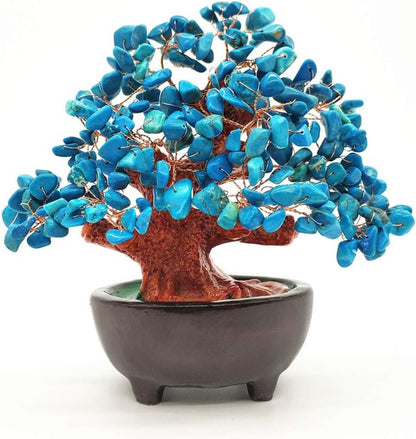 7 Inch Quartz Crystal Money Tree Bonsai Feng Shui Gem Decoration for Wealth and Luck (Blue)