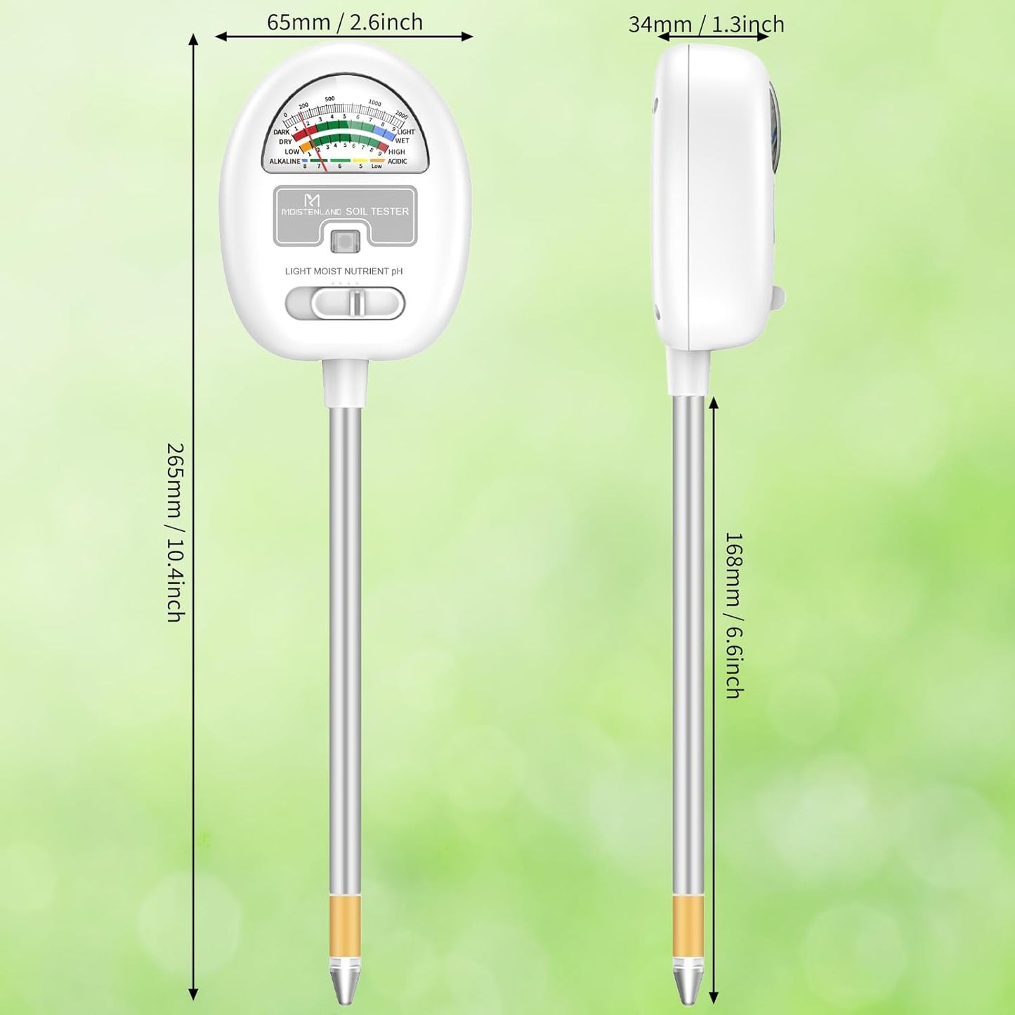 [Upgraded] Soil Moisture Meter, 4-in-1 Soil pH Tester, Moisture/Light/Nutrients/pH Meter for Gardening, Lawn, Farming, Indoor & Outdoor Plants Use, No Batteries Required, Gifts for Plants Lover