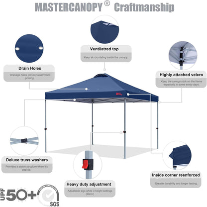 MASTERCANOPY Durable Pop-up Canopy Tent with Roller Bag (8x8, Navy Blue)