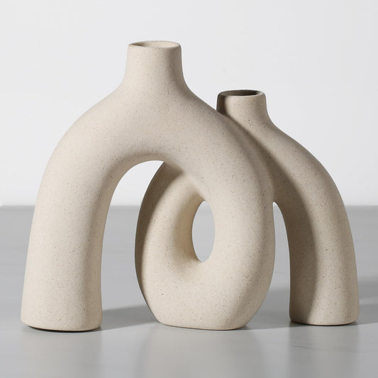 CEMABT Modern Nordic Boho Vase Set - Elegant Beige Matte Ceramic Home Decor for Living Room, Bookshelf, Mantel, Entryway Table & Console Décor | Shelf Decorations Gift