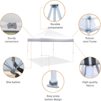 Amazon Basics Outdoor Pop Up 10 x 10 Canopy Tent for Events, Portable with Easy Setup, One-Push, Includes Wheeled Carry Bag, 8 Pegs, 4 Ropes, 4 Weighted Bags, White
