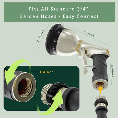 Hose nozzle - High Pressure Garden Hose Nozzle with 9 Adjustable Spray Patterns - Heavy Duty & Leak-Proof Zinc Alloy Spray Nozzles for Outdoor Use, Car Washing, and Watering Plants