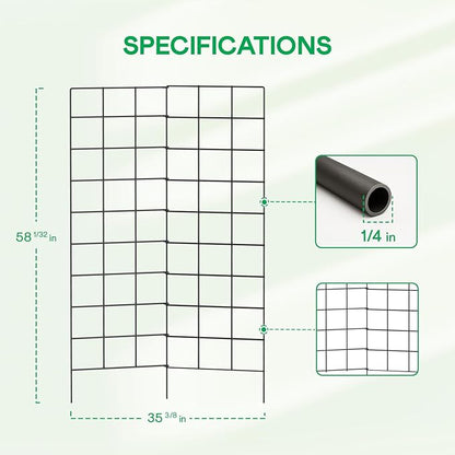 IDZO 2-Panel Folding Trellis, Basic Metal Decoration Trellis for Climbing Plants Outdoor, Tall Metal Plant Trellis with Steel Frame, Panel Trellis Garden Lattice for Vines & Vegetables