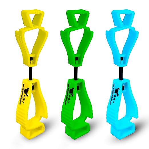 G & F Products Work Glove Clips – Heavy-Duty, 360° Rotating, Spring-Loaded Glove Holders in Assorted Colors, Z-Shaped Grip, Durable POM, Clips to Tool Belts and Safety Gear, 3 Pcs