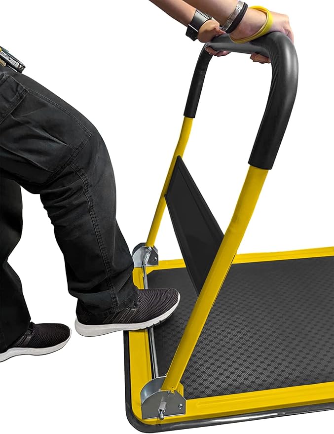 Heavy Duty Foldable Push Cart Dolly | 660 lbs. Capacity | Upgraded Collapsible Hand Truck Folding Platform with Swivel Wheels | Flat Bed Moving Wagon | Space Saving Push Handle (Yellow)