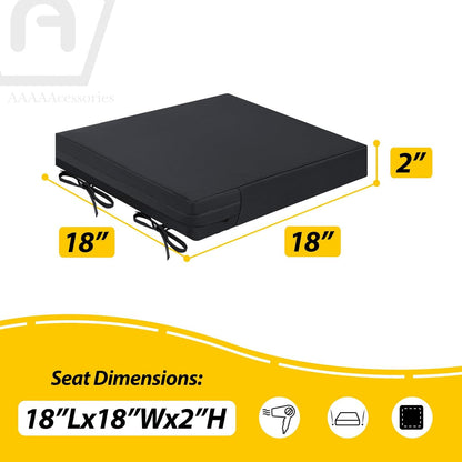 AAAAAcessories Outdoor Seat Cushions for Chairs, Waterproof, Fade-Resistant Patio Furniture Replacement Cushions, 18" x 18" x 2", Set of 2, Black