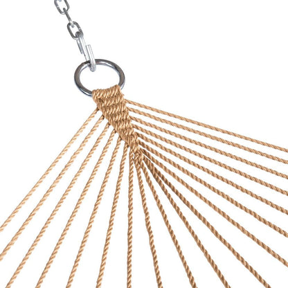 Lazy Daze Hammocks 10.5 FT Double 2 Person Caribbean Rope Hammock, Hand Woven Polyester Hammock with Spreader Bars, for Outside Outdoor Backyard Patio Poolside,450 LBS Capacity, Tan