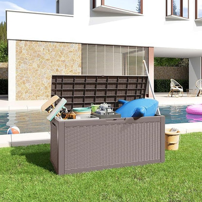 100 Gallon Outdoor Storage Box – Waterproof Deck Box for Garden & Patio,Light Brown