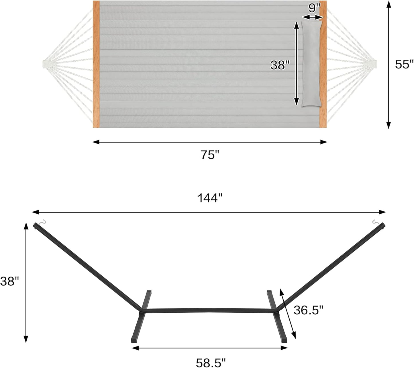 Two Person Hammock with Stand Heavy Duty, Outdoor Patio Hammock with Portable Steel Stand, Large Double Hammocks,480lbs Capacity.(Middle Grey)