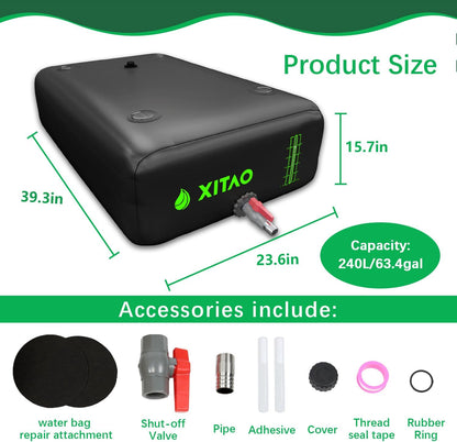XITAO 63Gal Water Storage Bladder w/Water Level Indicator, Large Capacity Foldable Water Storage Containers, Portable Emergency Water Tank Water Bag for RVs, Fire Prevention, Irrigation