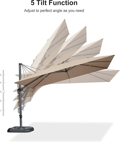 PURPLE LEAF 11' X 8' Left-right Tilting Patio Umbrella Outdoor Cantilever Swivel Rectangle Umbrella with Tilt Aluminum Offset Umbrella with 360-degree Rotation for Garden Deck Pool Patio Beige