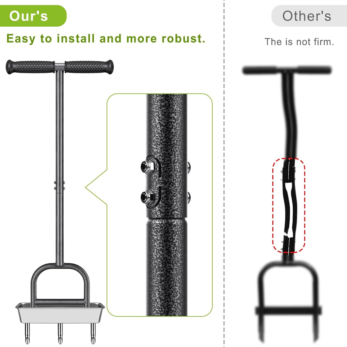 Dolibest Lawn Coring Aerator, Manual Lawn Aerator, 3 Stainless Steel Corer Plug Aerator with Soil Core Storage Tray, Pre-Assembled Manual Grass Aerating Tool & Clean Hand Tool, Improving Lawn Health