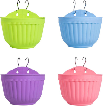 ORIMERC 4 Pcs Colorful Resin Wall Hanging Planter Pot Vertical Garden Living Wall Mount Window Hang Indoor Outdoor for Kitchen Herb Balcony Railing Shelf Fence Bedroom Trellis Décor