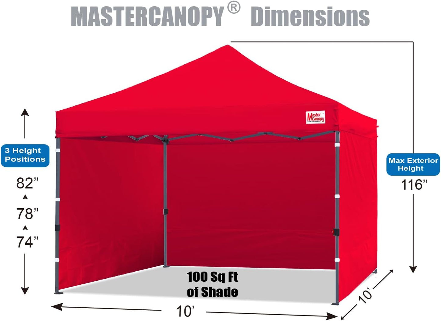 MASTERCANOPY Heavy Duty Pop-up Canopy Tent with Sidewalls (10x10,Red)