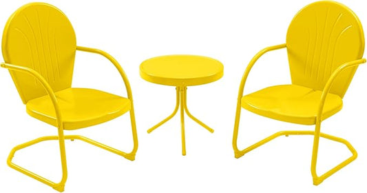 Patio Bistro Set Retro Metal Outdoor Seating Set Conversation Set 3 Pieces, 2 C-Spring Motion Armchairs and Round Side Table, for Porch, Lawn, Garden, Yellow