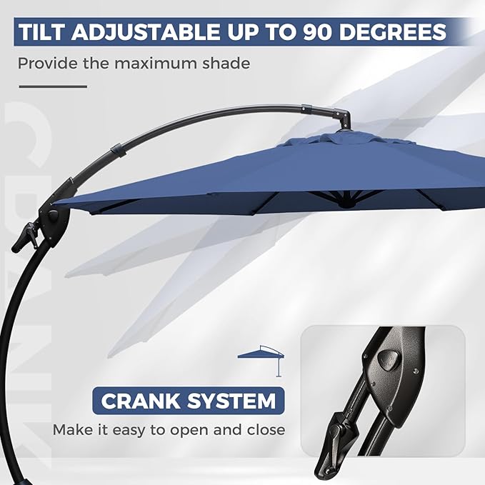 Grand patio 12 FT Patio Cantilever Umbrella Outdoor Large Round Aluminum Offset Umbrella Base Included for Deck Yard (Navy Blue, 12 FT)