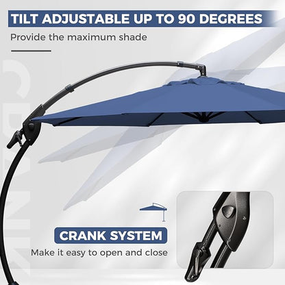 Grand patio 12 FT Patio Cantilever Umbrella Outdoor Large Round Aluminum Offset Umbrella Base Included for Deck Yard (Navy Blue, 12 FT)