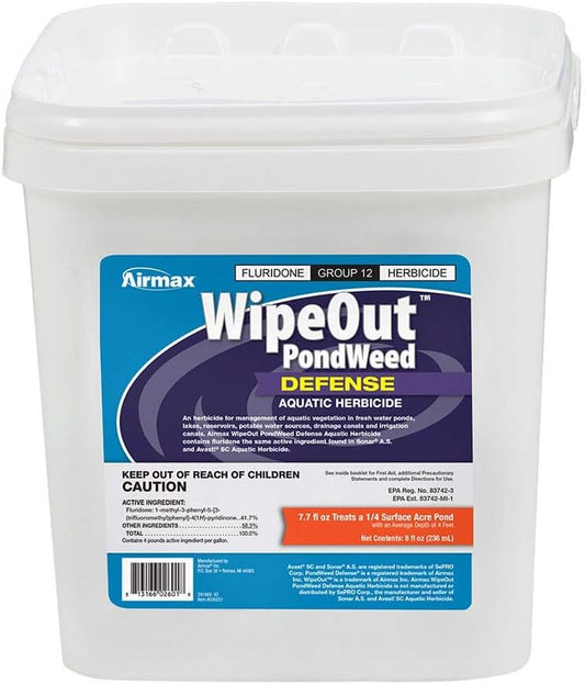 Airmax Wipeout Pond Weed Defense, Herbicide & Aquatic Weed Control, Controls Duckweed & Other Unwanted Submerged & Floating Vegetation, Easy-to-Use & Long Lasting, All-Season Treatment - 8 Ounce