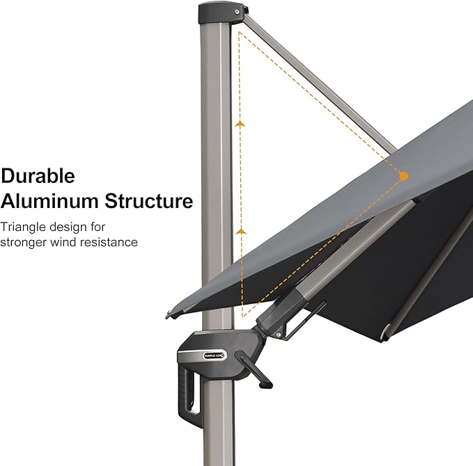 PURPLE LEAF 8' X 10' Left-right Tilting Patio Umbrella Outdoor Swivel Cantilever Umbrella Aluminum Offset Umbrella with Champagne Frame and 360-degree Rotation for Garden Deck Pool, Grey