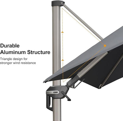 PURPLE LEAF 8' X 10' Left-right Tilting Patio Umbrella Outdoor Swivel Cantilever Umbrella Aluminum Offset Umbrella with Champagne Frame and 360-degree Rotation for Garden Deck Pool, Grey