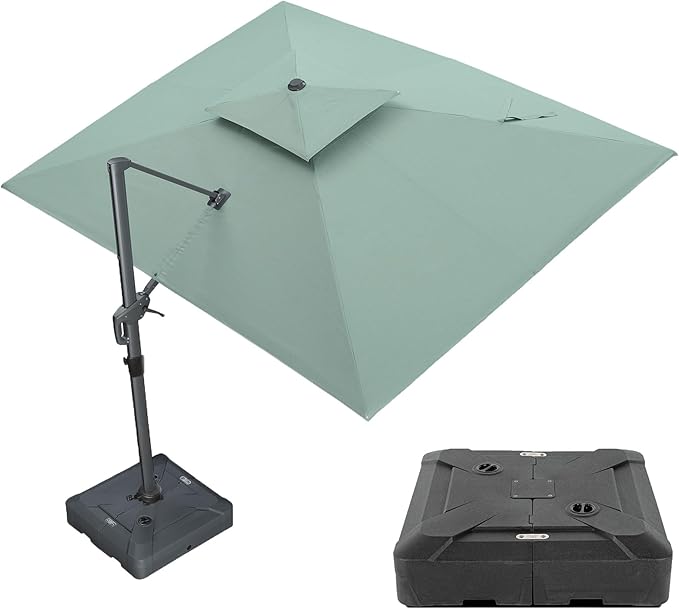 PURPLE LEAF 9' x 12' Cantilever Patio Umbrella Outdoor Umbrella with 280lbs Base Large Rectangular Windproof Offset Umbrella for Pool Deck Garden, Mint Green