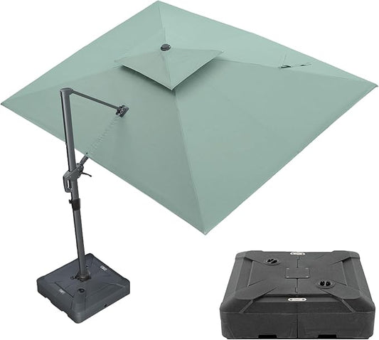 PURPLE LEAF 9' x 12' Cantilever Patio Umbrella Outdoor Umbrella with 280lbs Base Large Rectangular Windproof Offset Umbrella for Pool Deck Garden, Mint Green