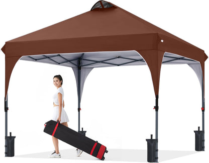 COOSHADE Pop Up Canopy Tent, 10x10 Easy Setup Instant Canopy Sun Shelter Beach Tent, Portable Sports, Brown