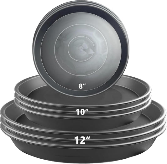 9 Pack Gray Plant Saucer Set, 3×8 inch 3×10 inch 3×12 inch Durable Heavy Duty Plastic Pot Trays, Large Planter Saucers Water Catcher Plates, Round Drip Trays for Indoor Outdoor Gardening