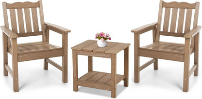 Stoog 3-Piece All-Weather Garden Chairs Set of 2 with Table, Outdoor Dining Chair with 400 lbs Weight Capacity, Patio Bistro Set for Porch, Backyard, Lawn and Deck, Teak