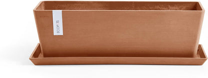 Ecopots Bruges Durable Modern Rectangular Indoor/Outdoor Recycled-Based Composite Flower Pot Planter, Terracotta Color, 17.75"