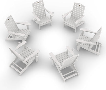 Adirondack Chairs Set of 6, Outdoor Fire Pit Chairs, HDPE All-Weather Adirondack Chairs with Cup Holder, Lawn Chair for Deck, Patio, Garden (White)