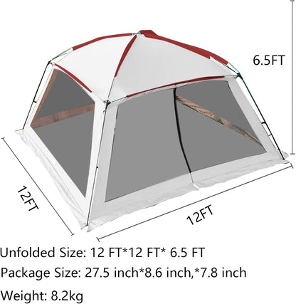 12x12 Ft Screen House Tent - Instant Pop Up Mesh Canopy Shelter with Waterproof & Sunshade Roof, Easy Setup for Camping, Backyard, Beach, Picnic, Red White