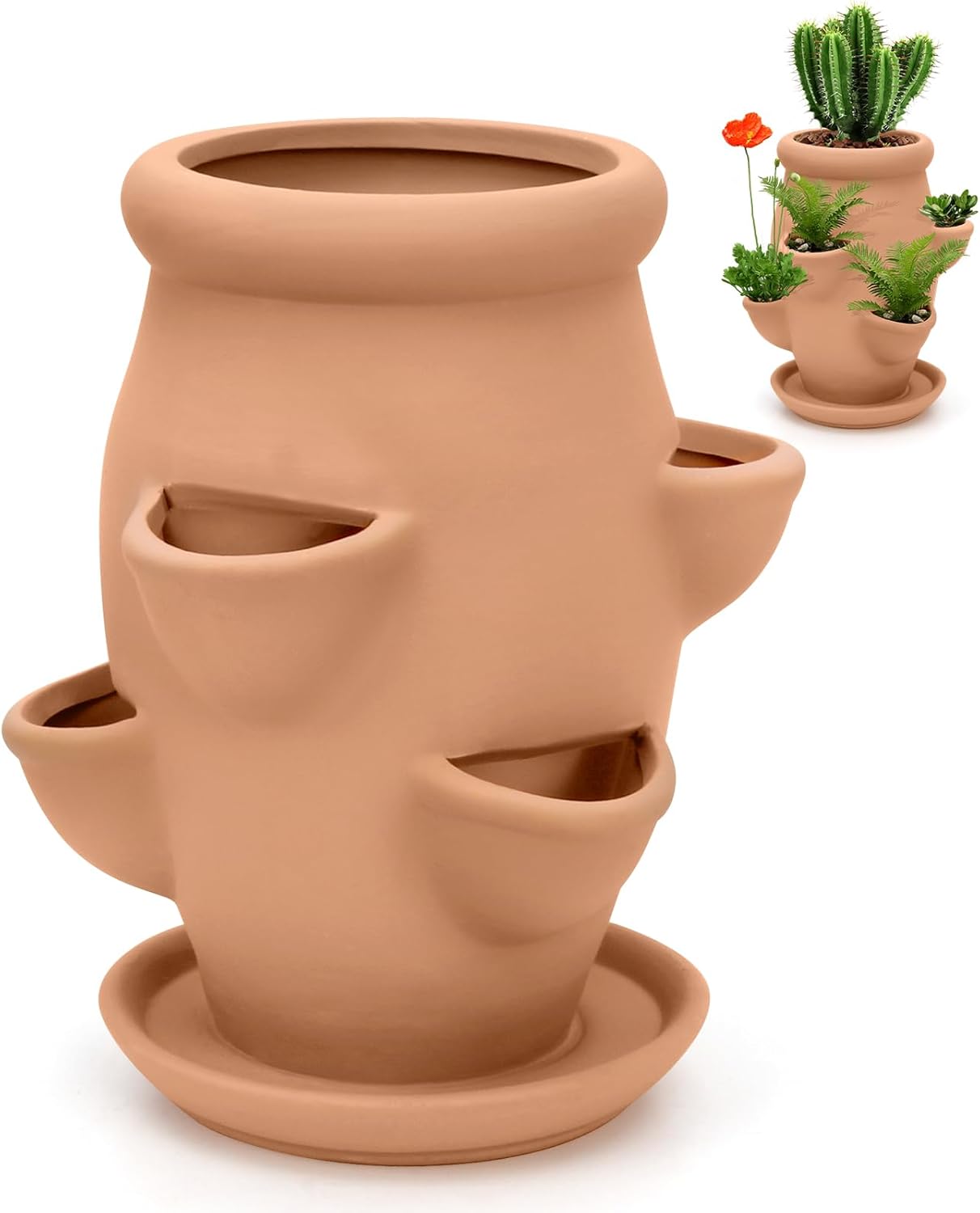 Strawberry Tower Pot Planter,Vertical Multi Pocket Ceramic Strawberry Succulent Planter Tower for Outdoor Plants