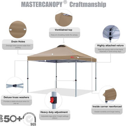 MASTERCANOPY Durable Pop-up Canopy Tent with Roller Bag (Khaki)