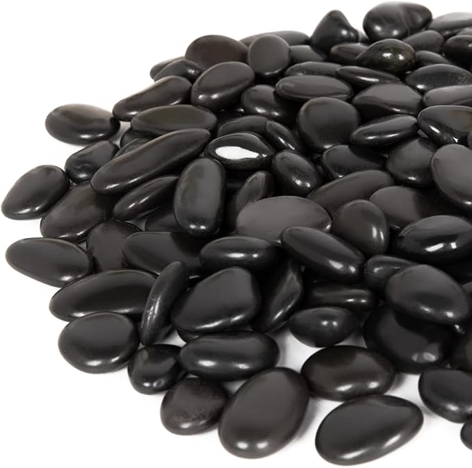 GASPRO 8lb Black River Rocks for Plants, Vases, 1 to 2 Inch Decorative Pebbles for Pots Indoor, High Polished