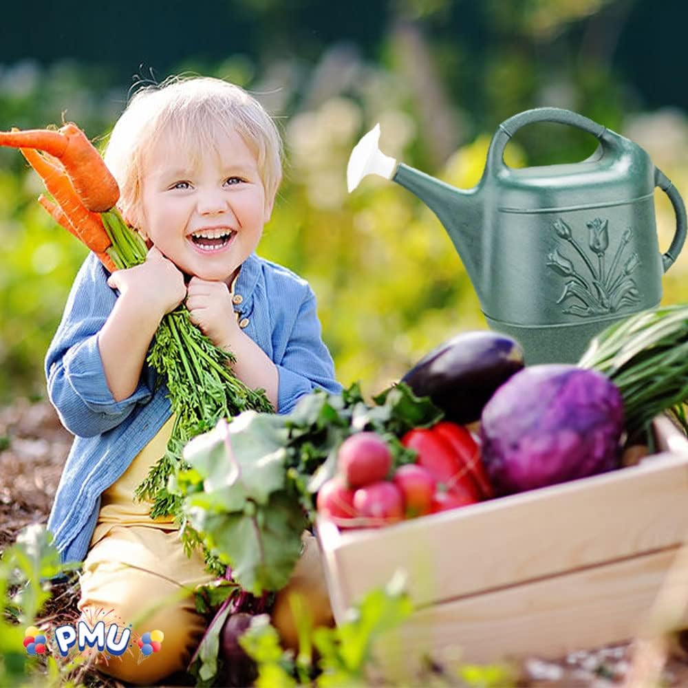 PMU 2 Gallon Watering Can - Garden Watering Can for Indoor & Outdoor Plants - Plastic Water Can with Detachable Sprinkler Head - Large Water Pot, Made in USA - Hunter Green Pkg/1