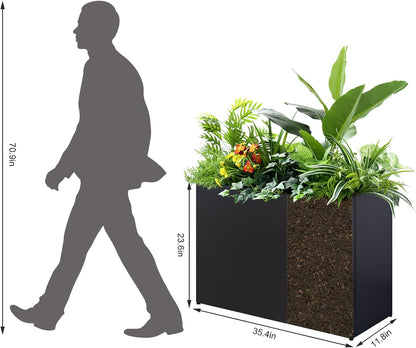Metal Planter Box Rectangular Block - Galvanized Steel Long Box Planter Modern Outdoor Planters All-Weather Use with Drainage Holes for Patio/Porch, 35.5×24×12IN