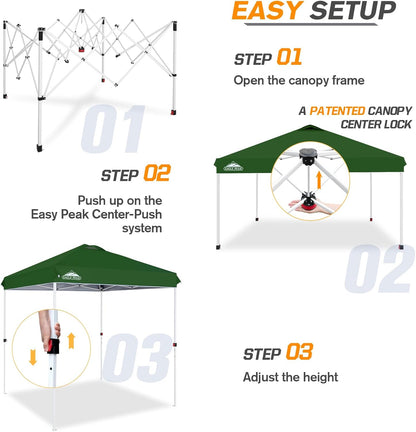 EAGLE PEAK Pop Up Canopy Tent with Wheeled Carry Bag, 8 Stakes, 4 Ropes, Easy Set Up Tent Canopy, 6.6x6.6 ft, Green