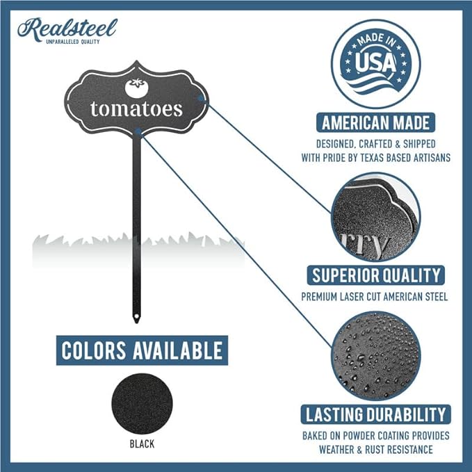 RealSteel - Seed & Plant Markers - Indoor/Outdoor Herb Garden Stakes - Elegant Fruit/Vegetable Seed Labels - Durable Plant Tags for Pots - Classy Design for Farmhouse/Greenhouse (Herbs)