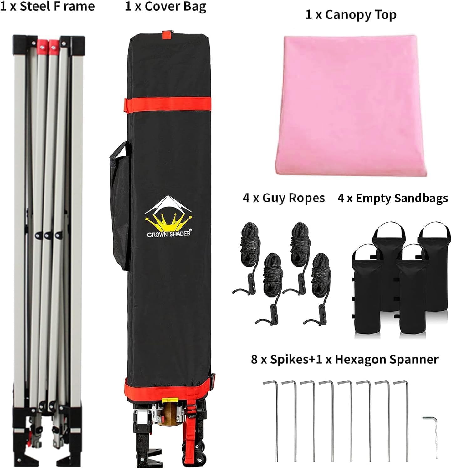 CROWN SHADES 10x10 Pop Up Canopy - Beach Tent with One Push Setup - Easy Outdoor Sun Shade for Events, Parties, Camping - Gazebo with STO-N-Go Cover Bag, Silver Coated Top, Pink