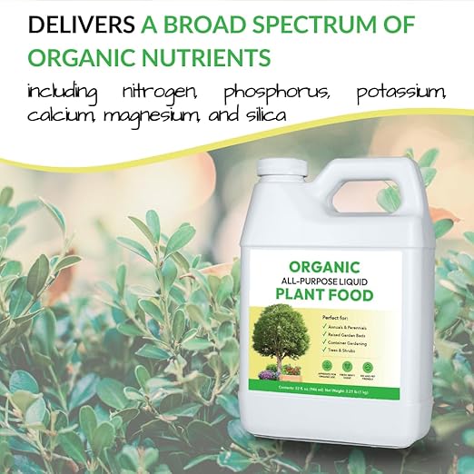 Organic All-Purpose Liquid Plant Food - Use on All Outdoor Plants: Flower Beds, Vegetable Gardens, Container Gardening | Concentrated Liquid Fertilizer Alternative (1 Gallon, Mixes to 128 Gallons)
