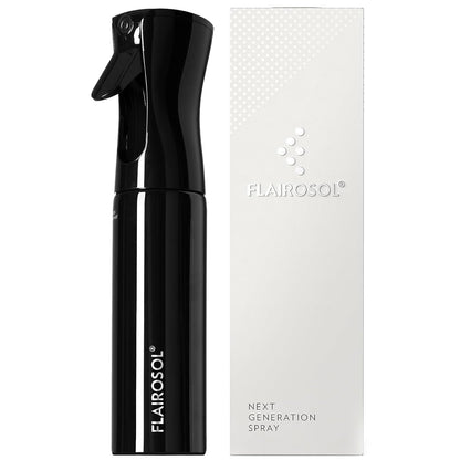 FLAIROSOL Spray Bottle for Hair, Continuous Spray Bottle with 0.3MM Ultra Fine Mist, Water Mister for Hairstyling, Cleaning, Plants, Pets, 10.1oz/300ml, Black Bottle, White Print